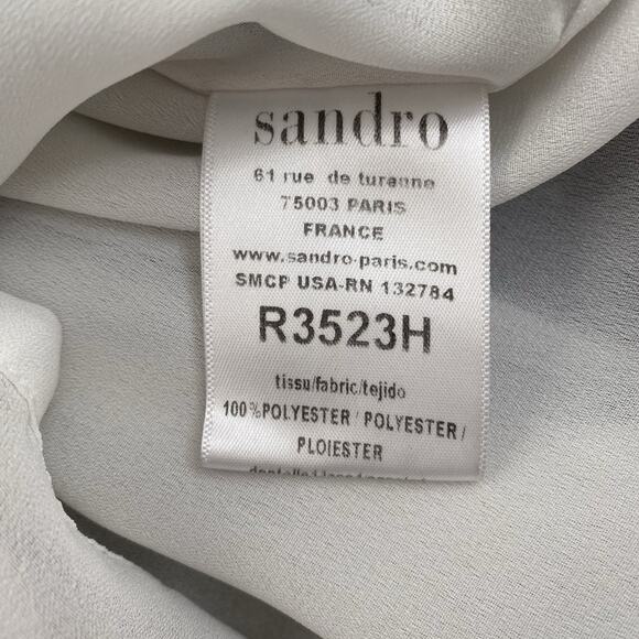 Sandro Lace Overlay Long Sleeve Scalloped Hem Mini Dress Black 3 S - Picture 7 of 8